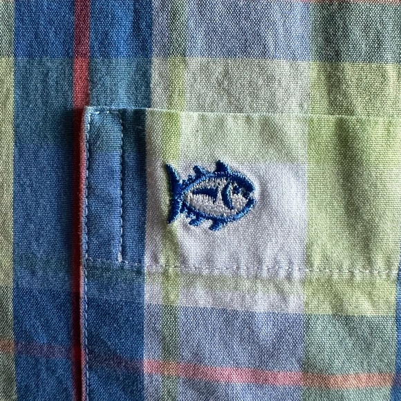 SOUTHERN TIDE 🐟 Men’s Blue, Coral & Yellow ‘SkipJack’ Button Down Shirt - Sz LG - Picture 4 of 12